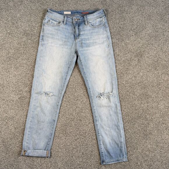 Pilcro Denim - Pilcro Anthropologie Slim Boyfriend Crop Jeans Light Wash Distressed Size 26